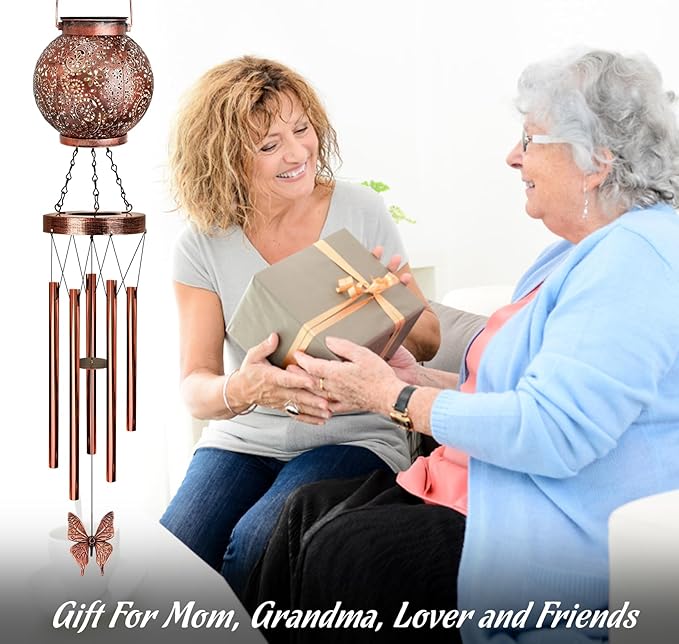 YHmall Solar Wind Chimes for Outside, Hanging Memorial Wind Chimes for Mom Women Grandma, Flower Solar Lantern Windchimes Outdoors for Garden Decor