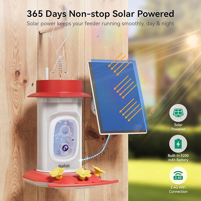 Hummingbird Feeder with Camera Solar Powered, 2K Live Stream Smart AI Bird Species Recognition, Leak-Proof & Ant-Bee Proof, IP65 Outdoor Wireless Bird Feeder