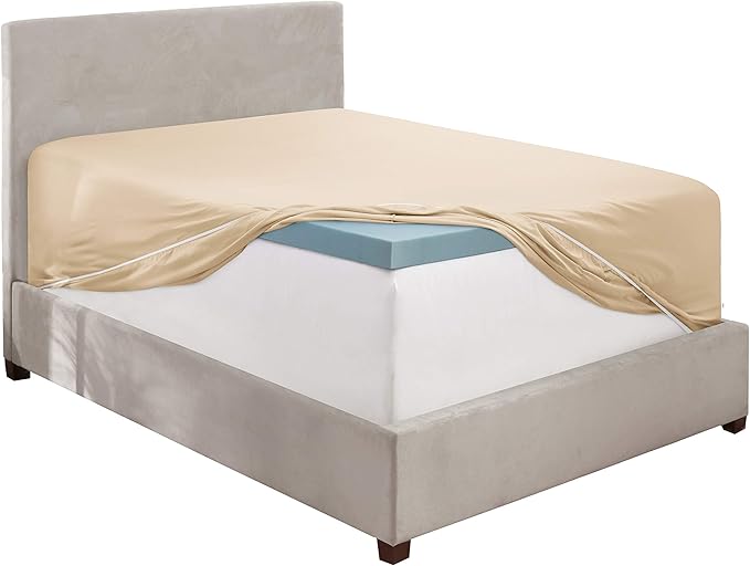 Clara Clark Deep Pocket Queen Fitted Sheet Fits up to 21 Inch Mattress - Super Soft Queen Fitted Sheet Only, Fade, Stain Resistant - Cream Beige Fitted Sheet Queen Size,