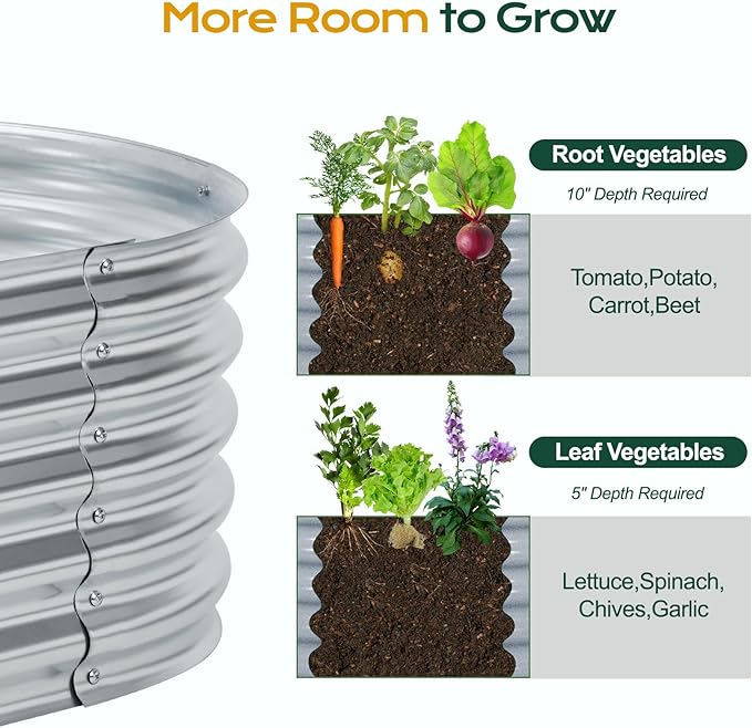 Aoodor Galvanized Raised Garden Bed Kit, 6.9 x 2 x 1 Ft, Oval Planter Box for Vegetables, Flowers, and Herbs, Outdoor Use, Silver