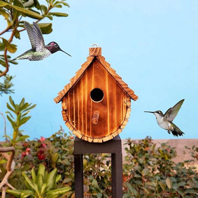 2 Pack Wren Houses for Outdoors,Natural Wooden Bird Houses for Outdoor Chickadee,Bluebird etc,Handmade from Natural Wood for Garden Decorations