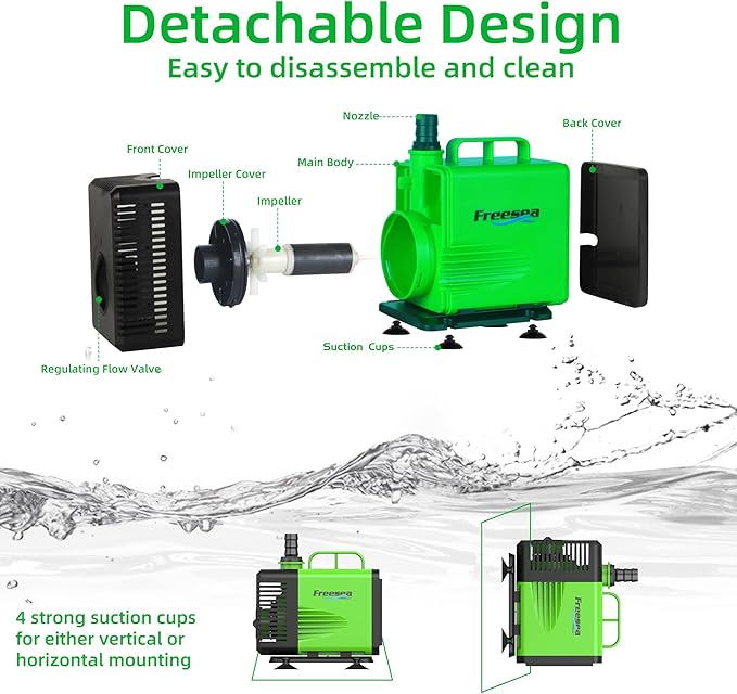 FREESEA Submersible Water Pump for Pond: 1350GPH 150W Fountain Pump with 6.6ft Tubing for Aquarium Fish Tank Waterfall Hydropoic