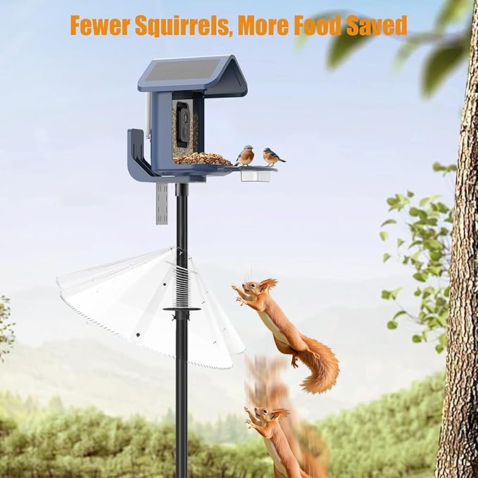 Squirrel Baffle for Bird Feeder Pole - Dynamic Steel Spring-Loaded Wobble Defense, 0.32" Thick Anti-Chew Polycarbonate Guard, Fits 0.4"-1" Round Poles Only, 19 Inch, Metal Buckle