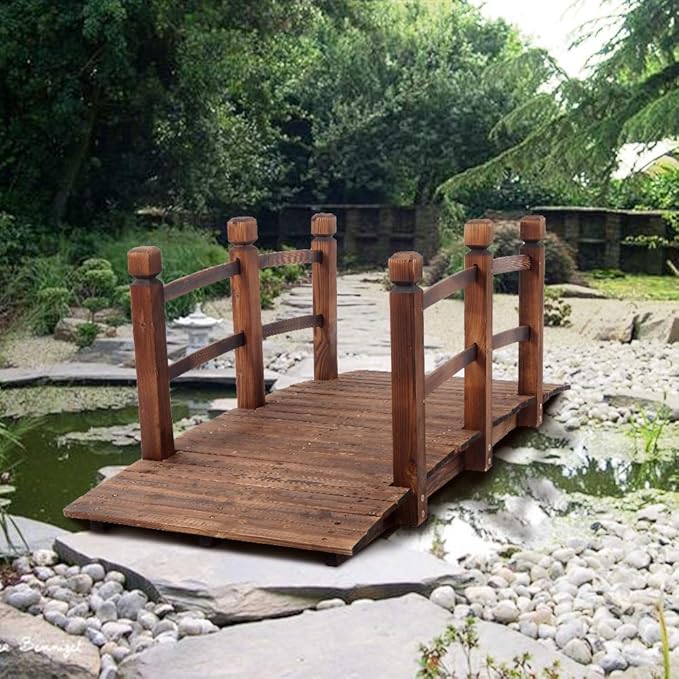 5FT Wooden Garden Arch Bridge Footbridge Decorative Backyard Bridge, Outdoor Lawn Pond Bridge Walkway for Garden Yard,Garden Bridge Arc Walkway 59"L x 26.38"W x 22"H Decorative Landscaping for Garden