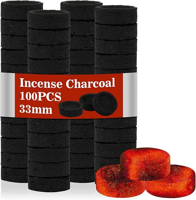 MAQIHAN 100PCS Incense Charcoal Briquettes - Charcoal Tablets Incense Burner Charcoal Burning Discs Resin Burner Grilling Quick Light Natural Charcoal Instant Fire Coals Supplies