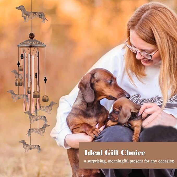 Dachshund Wind Chimes for Outside, Metal Wiener Dog Gifts for Women/Men, Doxie Mom Birthday Memorial Windchimes Outdoors, Funny Dog Lover Garden Decor for Patio Yard, Durable Pet Loss Sympathy Gift