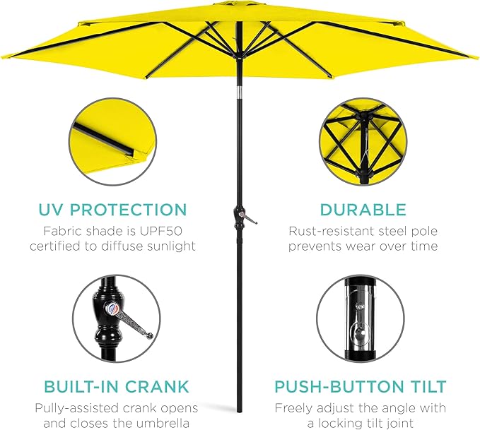 Best Choice Products 10ft Outdoor Steel Polyester Market Patio Umbrella w/Crank, Easy Push Button, Tilt, Table Compatible