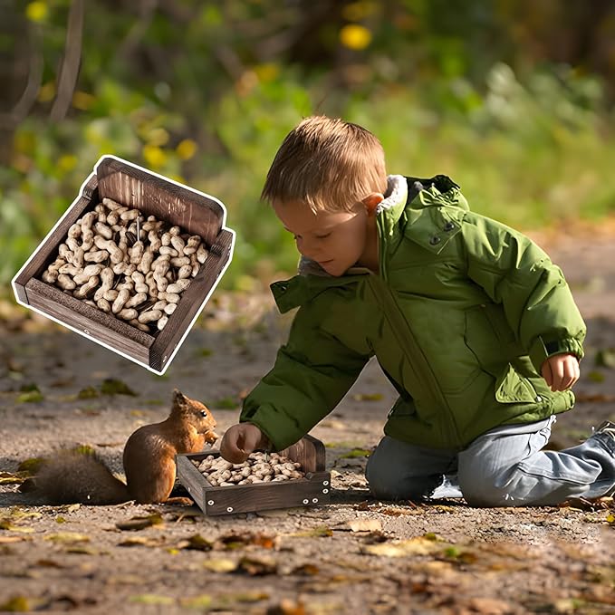 Durable Squirrel Feeder Outside, Squirrel Feeders for Outdoors, Chipmunk Feeder for Patio, Lawn, Garden, Squirrel Food for Backyard Squirrels Holds Corn Cobs, Peanut (Dark Brown, Small)