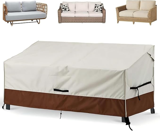 Bench Cover Loveseat Covers Outdoor Couch Cover, Heavy-Duty 2-Seater Waterproof Patio Furniture Sofa Covers (Beige-Brown, 90''x40''x33'')