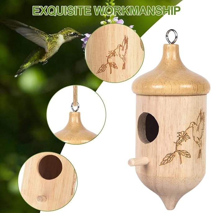 3 Pack Hummingbird House for Outdoors Hanging, Wooden Houses for Outside Nesting, Bird Houses for Garden Window Outdoor Home (Acorn Flowers and Birds)