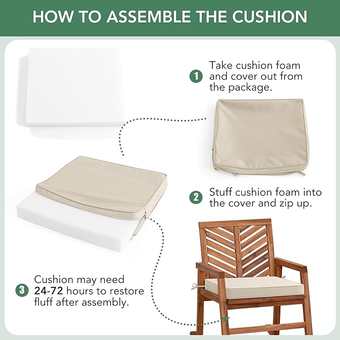 Outdoor Chair Cushions Set of 4: Waterproof & Fade Resistant Seat Cushion for Patio Furniture - 19 x 19 x 2 Inch Chair Pads with Ties and Hidden Zipper - Patio Chair Cushion Replacement, Beige
