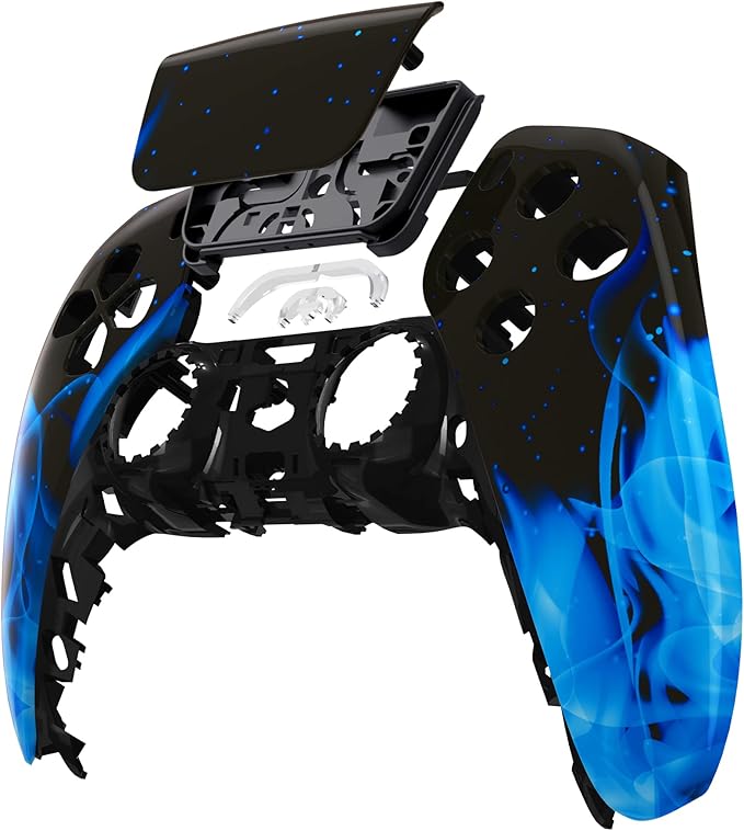 eXtremeRate Blue Flame Touchpad Front Top Shell Compatible with ps5 Controller BDM-010 020 030 040 050, DIY Replacement Shell Custom Touch Pad Cover Compatible with ps5 Controller