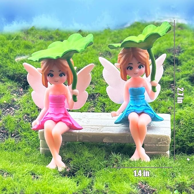 Miniature Fairy Figurines - 4Pcs Small Flower Fairies Ornaments Resin Mini Fairy Figurines Tiny Elf for DIY Fairy Garden Flower Pot Bonsai Micro Landscapes Craft Decoration Accessories (lotus leaf)