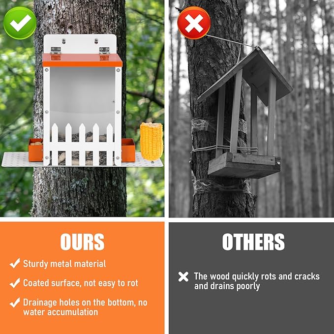 Metal Squirrel Feeders for Outside,Hanging Squirrel Box and Window Squirrel Feeder with Corn Cob Holder for Squirrel, Chipmunks (Orange)
