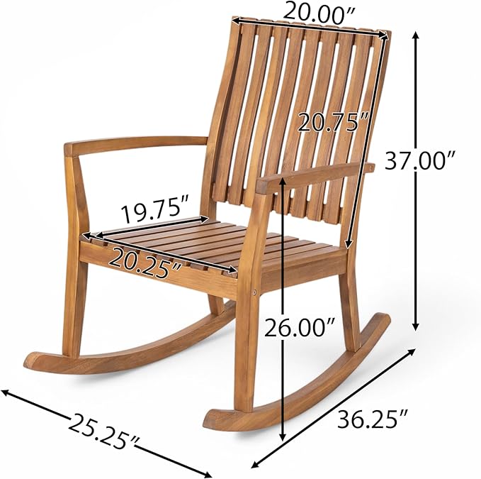 Christopher Knight Home Nycha Acacia Wood Rocking Chair Outdoor Set of 2, Patio Furniture Set, Wooden Patio Single Sofa with Glider Function, Lounge Chair Outdoor, Teak