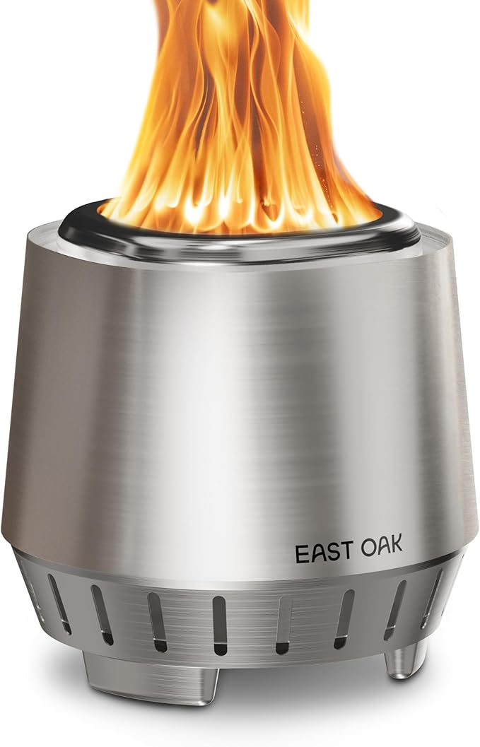 East Oak Fuoco Smokeless Fire Pit 7'' for Patio and Outdoor, 3-in-1 Ash Pan | Portable Wood & Pellet Firepit | Stainless Steel 120% More Efficient Burn | Backyard, Easy Ignition & Compact Design