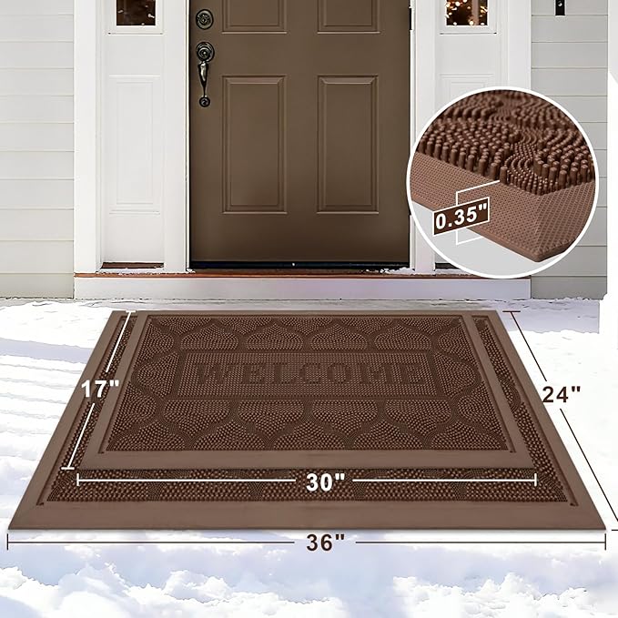 FRAMICS Heavy Duty Rubber Doormat 24x36 Inches - Non-Slip Outdoor Welcome Mat for Front Door Entrance, Waterproof Dirt Trapper for Shoes, All Season Brown Doormat