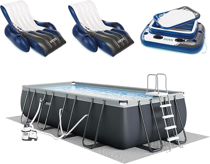 INTEX 26355EH Ultra XTR 18ft x 9ft x 52in Above Ground Swimming Pool Set with Sand Filter Pump, Inflatable Lounge Pool Recliners (4-Pack) and Inflatable Beverage Cooler (2-Pack)