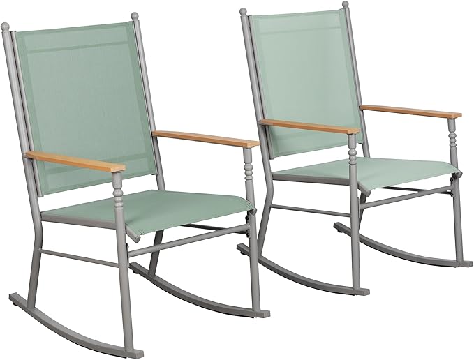 JY QAQA Outdoor Rocking Chair Set of 2, High Back All-Weather Patio Rocking Chairs with Breathable Back Rest for Adult, Ergonomic Design Porch Chairs for Porch, Garden, Balcony, Pool, Green