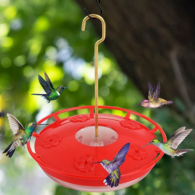 Hummingbird Feeders for Outdoors - No Leak Humming Bird Feeder, Easy to Clean & Fill, High View Perch, 5 Feeder Ports, Perfect for Hanging on The Tree,Yard. Hanger, Brush Incl, 14 Oz