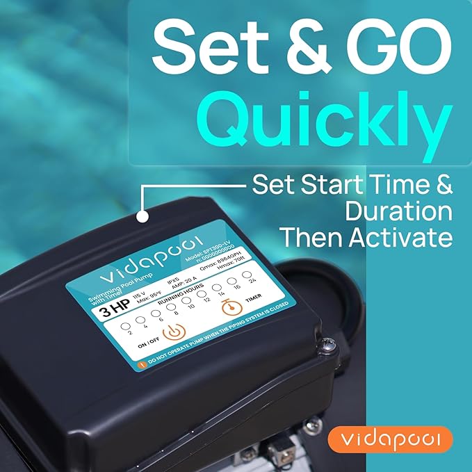 In/Above Ground Pool Pump, Self Primming High Flow (with Timer, 3HP, 8964 GPH, 115V)