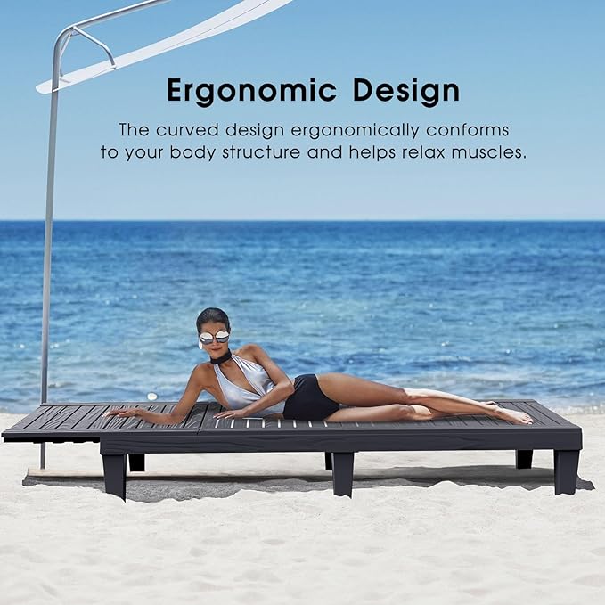 EasyUp Chaise Lounge Chair Outdoor, Resin Lounge Chair with 5-Position Backrest, UV - Resistant, Waterproof for Pool, Beach & Patio (Set of 2-Black1)
