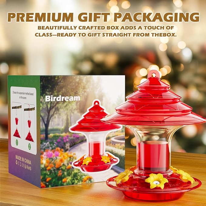 Birdream 2 Pack Hummingbird Feeder for Outdoors Hanging with Ant Moat, Festival Design Attracts Hummingbirds, Total 40oz - Red