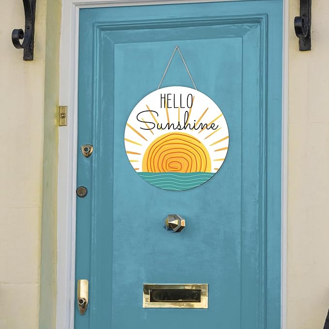 Summer Decorations Door Hanging Sign Wreath Hello Sunshine Wooden Door Hanger Farmhouse Rustic Welcome Summer Wreath Sign for Pool, Tree, Front Door, Wall, Party Supplies