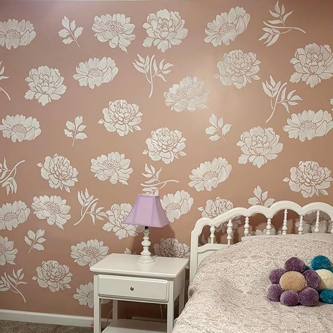 Large Flower Stencils for Wood Fence Flower Stencil for Painting 14” Peony Stencils for Walls Furniture Fabrics