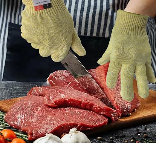 Cutting Gloves, 2 Pairs of Cut Resistant Gloves Food Grade, Cut Resistant Gloves for Kitchen, Oyster Shucking, Fish Fillet Processing, Carving Wood and Gardening(Large-Yellow)
