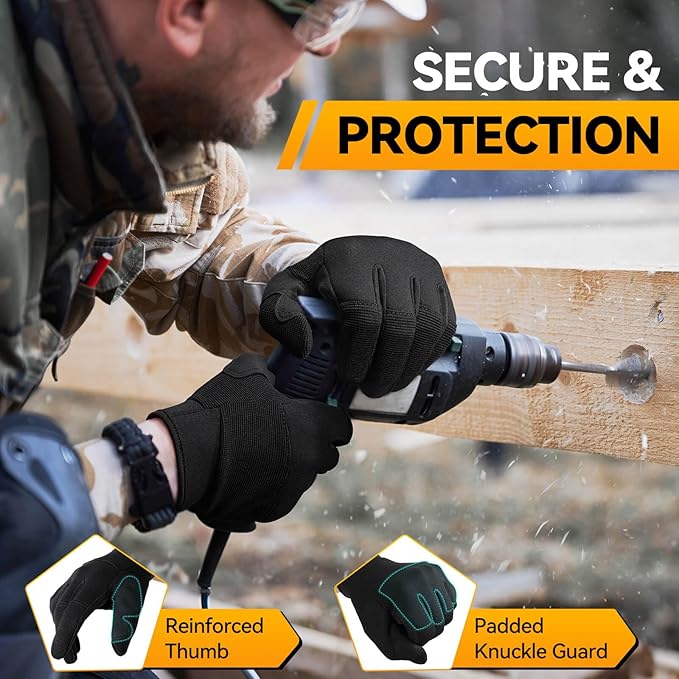OZERO Work Gloves for Men Women: Mechanic Glove Touchscreen Firm Grip Dexterity Light Duty Gloves for Gardening Construction