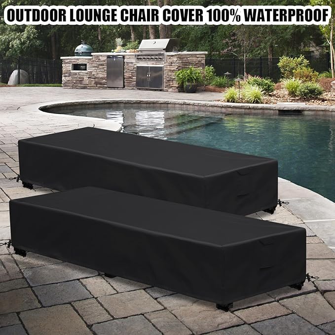 Waterproof Patio Lounge Chair Cover 4 Pack Outdoor Chaise Lounge Covers 600D Weather Resistant Material, UV Protection, Windproof Design Outside Furniture Covers 80" x 28" x 14" H,Black