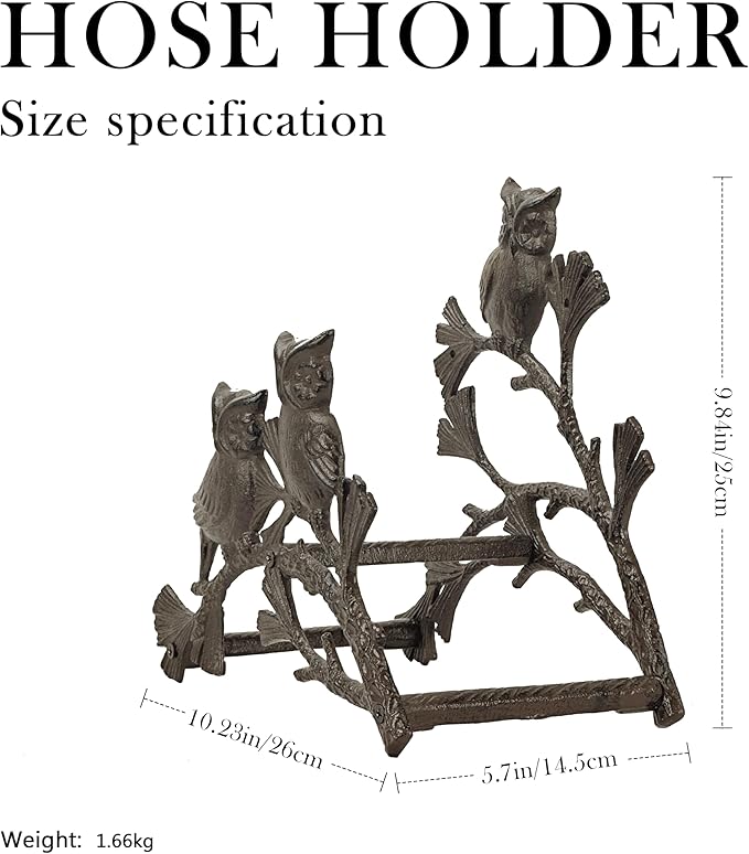 Owl Hose Holder Wall Mount – Decorative Cast Iron Garden Hose Hanger for Outside Wall, Heavy Duty Vintage Hose Reel for Patio, Yard, or Villa (hose holder)