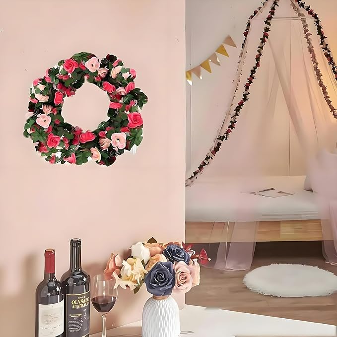3 Pcs 8FT Flower Garland Artificial Flowers for Outdoors Fake Rose Vine Ivy Silk Flowers for Decoration/Anniversary/Wedding Birthday/Christmas/Home Decor/Garden Decor (Pink)