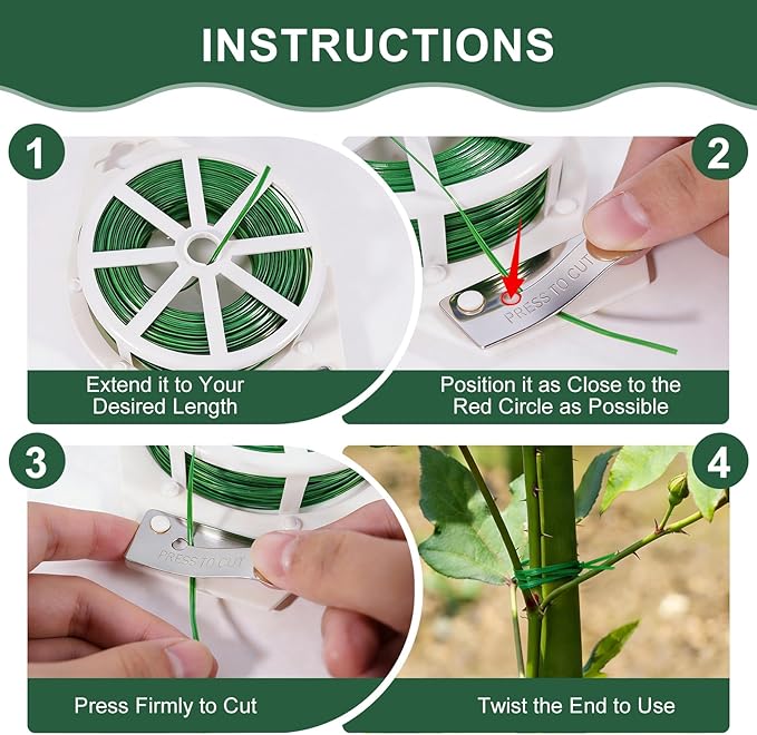Green Twist Ties, 328 Feet (100m) Sturdy Plant Ties with Cutter, Rustproof & Flexible Gardening Ties for Tomatoes, Vines & Flowers, Twist Tie Use for Indoor/Outdoor Home & Office