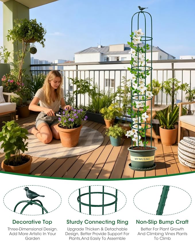 Garden Trellis for Climbing Plants, Rustproof Metal Pipe with Heavy Duty Plastic Coated, Garden Outdoor Indoor Potted Plant Support, Obelisk Garden Trellis for Climbing Vine