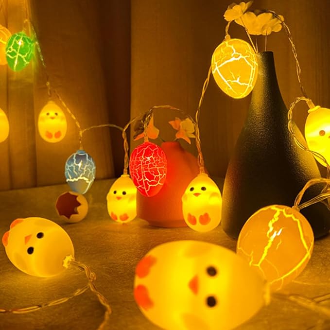 Easter String Lights 9.8FT 20 LED Yellow Chicks Cracked Egg String Lights,Spring Easter Decor,Hanging Spring Themed Party Lights for Indoor & Outdoor Party Birthday Garden (Egg 9.8FT)