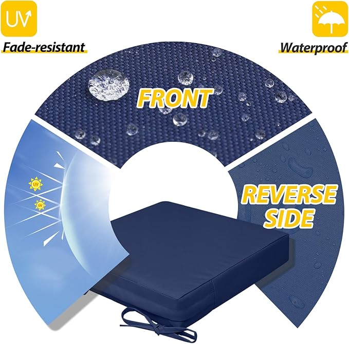AAAAAcessories Outdoor Seat Cushions for Chairs, Waterproof, Fade-Resistant, 17" x 16" x 2", Patio Furniture Replacement Cushions, Set of 2, Navy Blue