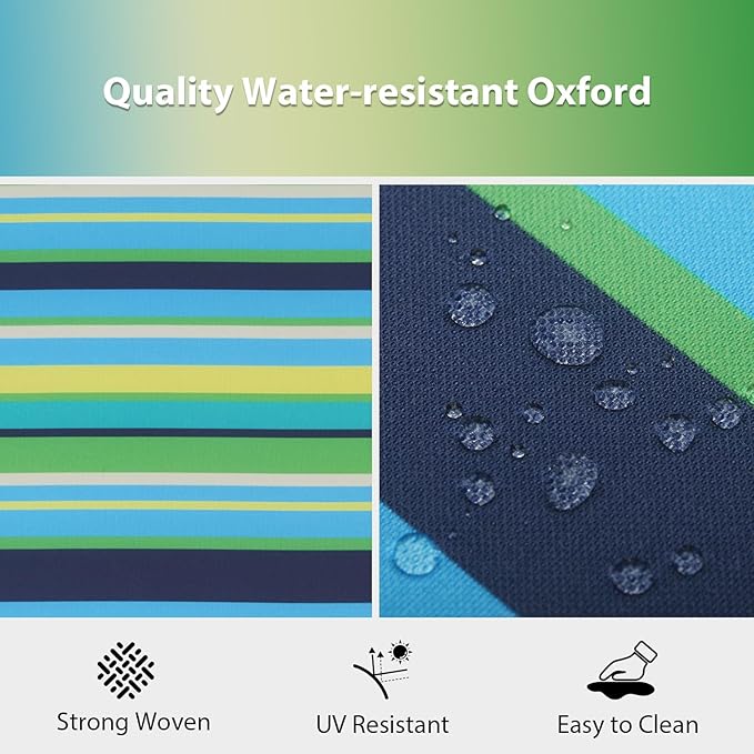 Outdoor Chair Cushions Set of 2, 18.5 x 16 Inch Patio Chair Cushions, Water Resistant, Non-Slip Ties (Blue & Green Pinstripe)