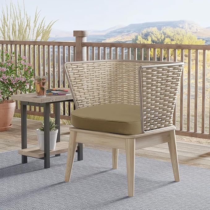 idee-home Outdoor Chair Cushions Set of 4, 17" x 17" x 3" Thick D-Shaped Patio Furniture Outdoor Seat Cushions Waterproof with Ties, Dining Pads