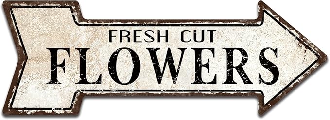 Mukuko Fresh Cut Flowers Metal Signs, Garden Flowers Gift Vintage Look Rustic Arrow Tin Sign Retro 6" x 18"