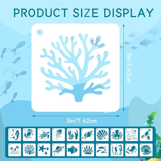 JULMELON Sea Life Stencils - 20pcs DIY Pattern Stencils for Wall, Floor Decor & Rock Painting Art Projects (3inch)