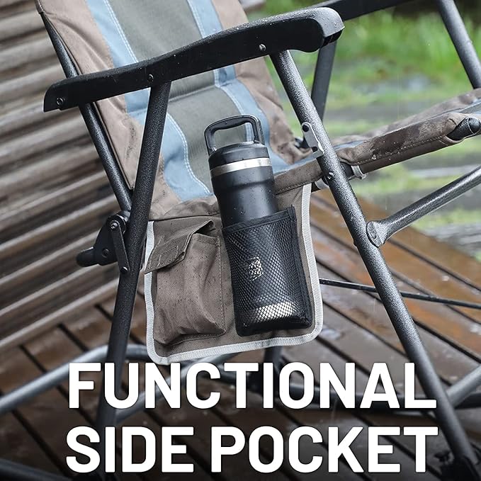 TIMBER RIDGE Outdoor Folding Rocking Chair, 29" Padded High Back Neck & Back Support, Hard Armrests for Easy Stand Up, Stable Steel Frame Supports 300 lb, Quick Fold for Patio, Lawn & RV Camping,Brown