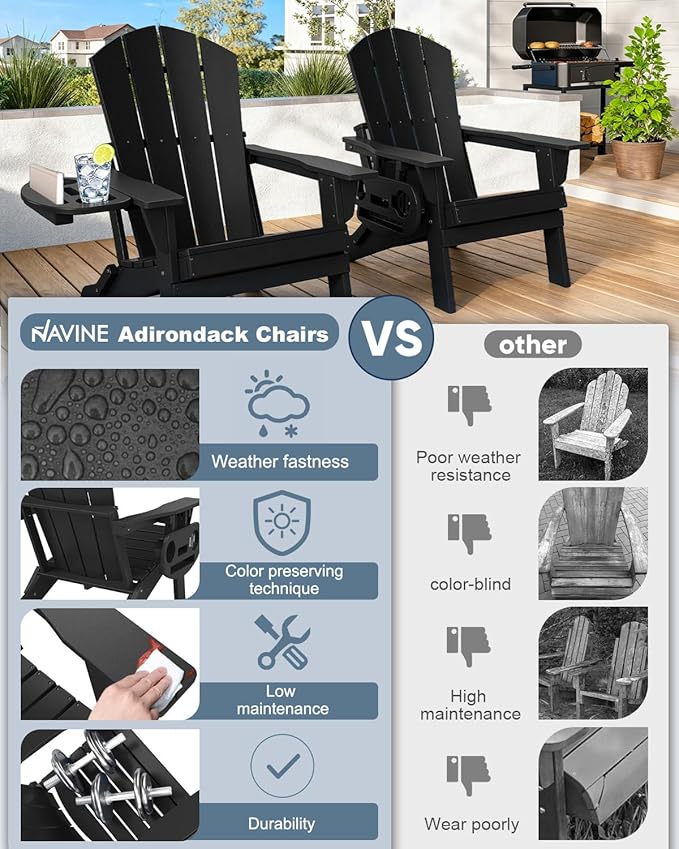 Adirondack Chair Set of 8, HDPE Folding Adirondack Chair with Multifunctional Cup Holder, Weather Resistant Fire Pit Chair for porches, patios, poolsides, Decks.