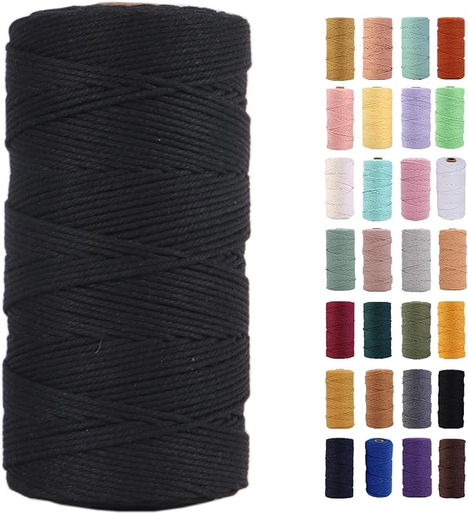 Black Macrame Cord 2mm x 220Yards,Colored Cotton Rope Colorful Cotton Cord Soft Craft Cord Twine for Wall Hanging Plant Hangers Crafts Decorative Projects
