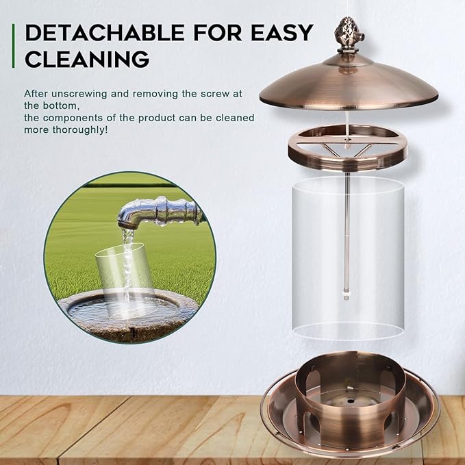 Metal Bird Feeders for Outdoors Hanging, Weather Resistant Wild Bird Feeder with 360 Degree Feeding Tray, Copper