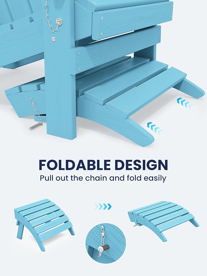 KINGYES Folding Adirondack Ottomans Set of 4 for Adirondack Chair, Light Blue