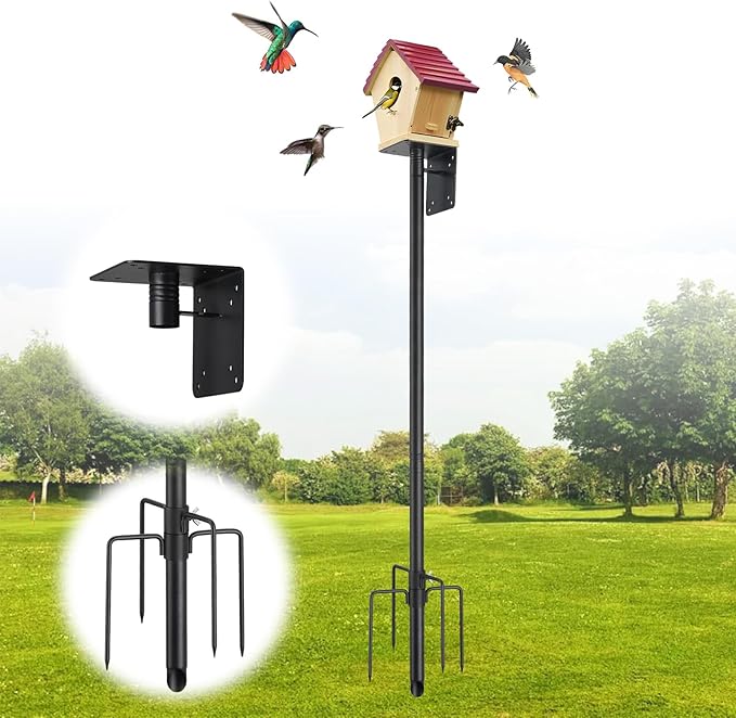 Bird House Pole,60 Inch Heavy Duty Bird Feeder Pole Mount Kit for Outdoors, 5-Prong Base, Splicing Adjustable Feeding Stand Station for Birds Watching,Weather Station (Birds House Not Included)