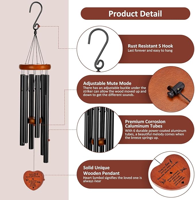 Sympathy Wind Chimes, 32" Memorial Wind Chime for Loss of Loved One Prime, Meaningful Condolence Bereavement Rememberance Gifts for Loss of Father Mother Outdoor Deco Garden