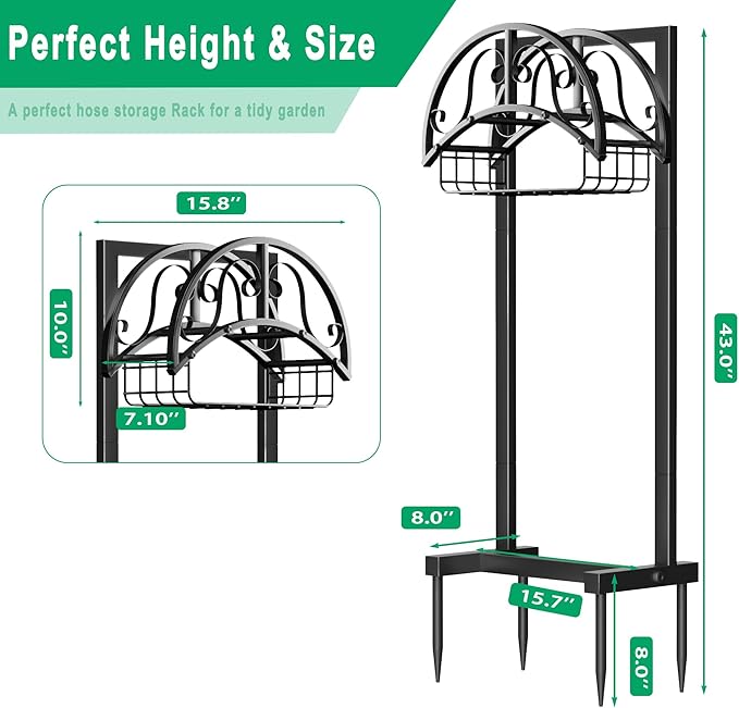 Garden Hose Holder Freestanding, Water Hose Holder Hose Hanger Heavy Duty Metal Hose Stand Holds 160-feet Hose, Outdoor Hose Organizer Sturdy Garden Hose Storage Rack for Outside